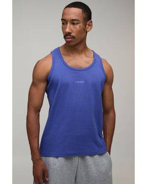 BoohooMAN Regular Fit Sport Branded Ribbed Vest - Blue