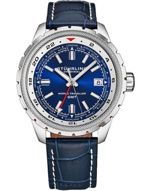 Stuhrling Global Voyager 1014 Gmt World Timer Watch - Blue