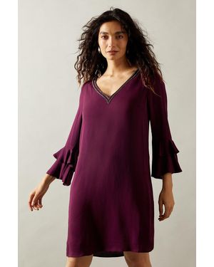 Wallis Occasion Embellished Ruffle Shift Dress - Purple