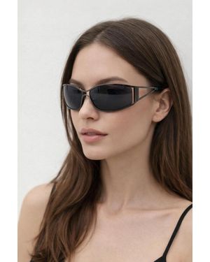 SVNX Retangle Wrap Around Metal Sunglasses - Brown