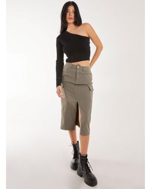 Pink Vanilla Utility Cargo Midi Slit Skirt - Natural