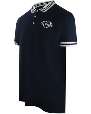 Moschino Love Polo Shirt Small Heart Logo Cotton - Blue