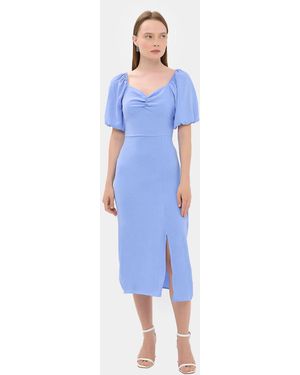 Hiccup Sweetheart Neck Midi Dress With A Side Slit - Blue