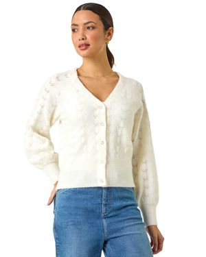 Roman Pointelle Detail Knit Cardigan - White