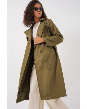 Bigdart Double Breasted Long Trench Coat - Green