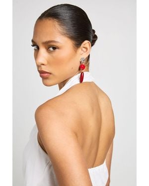 Boohoo Stone Statement Drop Earrings Resin - Red