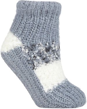 Elle 1 Pair Ladies Sherpa Lined Slipper Socks - Blue
