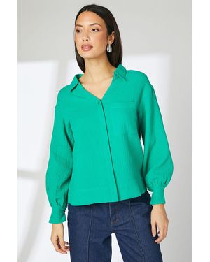 PRINCIPLES Gauze Collared Shirt - Green