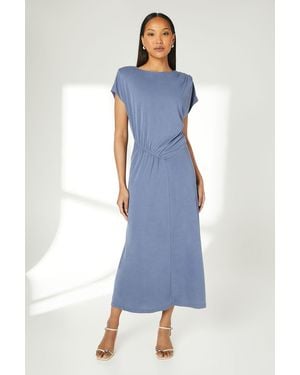 PRINCIPLES Cupro Jersey Ruched Detail Midi Dress Viscose - Blue