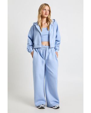 Boohoo Petite Deep Hem Crop Top 3 Piece Hooded Tracksuit - Blue
