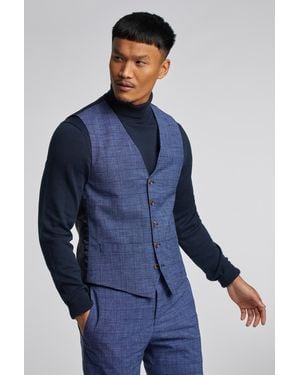 Antique Rogue Mid Check Linen Waistcoat - Blue