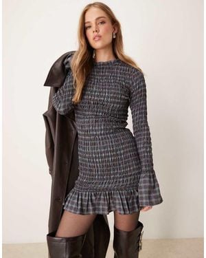 Glamorous Shirred Mini Dress - Grey