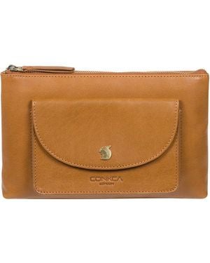 Conkca 'Treasure' Dark Leather Clutch Bag - Brown