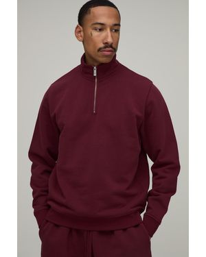 BoohooMAN Regular Fit Premium 480Gsm 1/4 Zip Funnel Neck Sweatshirt - Red