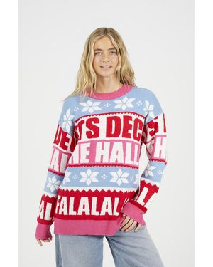 Brave Soul Stripe Slogan Christmas Jumper - Red