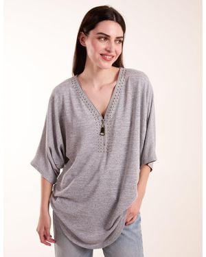 Blue Vanilla Studded Zip Front Top - Grey