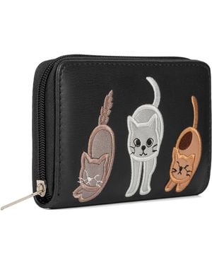 Woodland Leathers Rfid Zip Around Purse – Cat Applique Wallet - Black