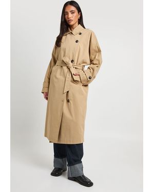Boohoo Gathered Back Belted Trench Coat - Natural