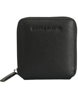 Smith & Canova Smooth Leather Square Zip Purse - Black