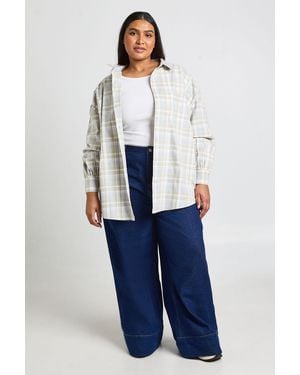 Boohoo Plus Check Oversized Shirt - Blue