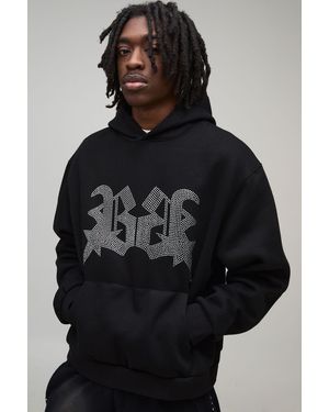 BoohooMAN Oversized Boxy Rhinestone B Star Hoodie - Black