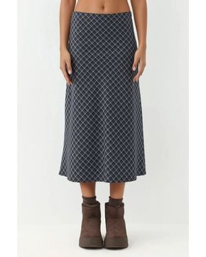 Hiccup Midi A-Form Fit Plaid Skirt With Zipper - Blue