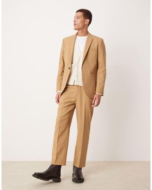 ASOS Straight Leg Crop Length Suit Trousers - Natural