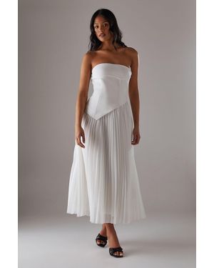 Warehouse Bandeau Bodice Pleated Chiffon Midi Dress - Brown