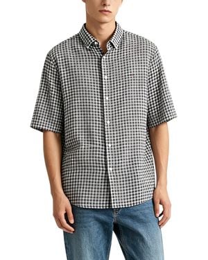 Tommy Hilfiger Oxford Shirts Gingham Checked Regular Short Sleeve Cotton - Grey