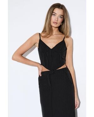 MissPap Pinstripe Boned Corset Bustier Top - Black