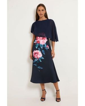 Wallis Floral Cape Detail Midi Dress - Blue