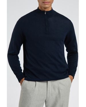 Limehaus Knitted Quarter Zip Jumper - Blue