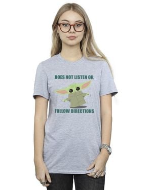 Star Wars Ladies The Mandalorian Grogu Does Not Listen Cotton Boyfriend T-Shirt (Sports) - Blue