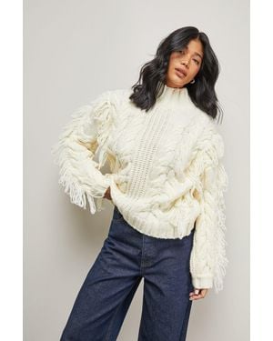 Warehouse Fringe Cross Back Cable Jumper - Natural