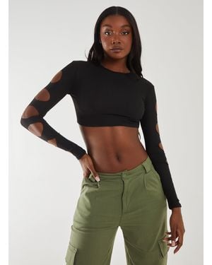 Pink Vanilla Ribbed Long Sleeve Cut Out Top - Green