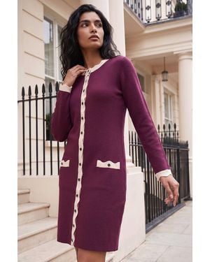 Roman Scalloped Button Through Knit Dress - Purple