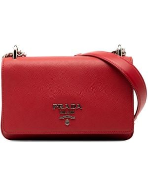 Prada Pre-Owned Saffiano And City Calf Chain Crossbody - Red
