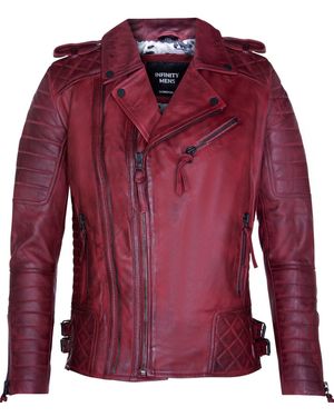 Infinity Leather Biker Quilted Brando Motorcycle Jacket - Red
