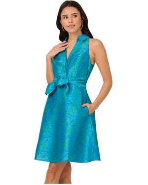 Adrianna Papell Tie Front Printed Short Dress - Blue