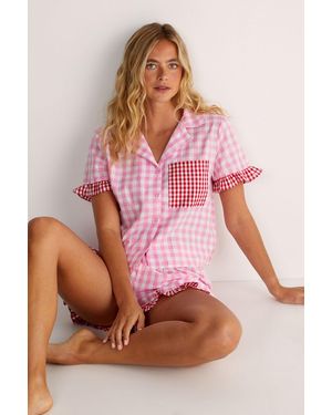 Nasty Gal Gingham Contrast Ruffle Pyjama Shorts Set - Pink