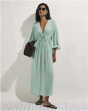 River Island Maxi Dress Cotton Mirror Embroidered - Green