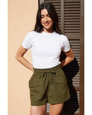 Threadbare Patch Pocket Linen Blend Shorts - Brown