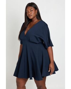 Boohoo Plus Pleated Skirt Skater Dress - Blue