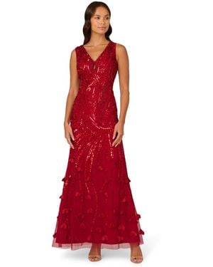 Adrianna Papell Bead Petal Long Dress - Red