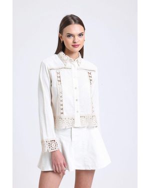 Hiccup Detailed Crochet Shirt - White