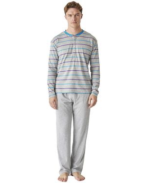 J&j Brothers Long-Sleeved Cotton Pyjamas With A Half-Zip Jjbep5500 - Grey