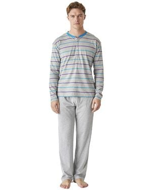 J&j Brothers Long-Sleeved Cotton Pyjamas With A Half-Zip Jjbep5500 - Grey