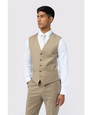 Ted Baker Single Breasted Five Button V-Neck Slim Fit Suit Waistcoat - Natural