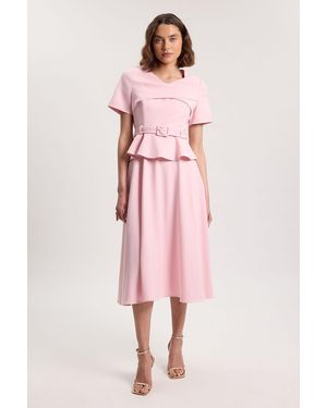 Karen Millen Structured Tailored Belted Midi Dress - Pink