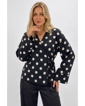Bigdart Polka Dot Wrap Blouse With Tie Detail - Blue
